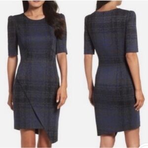 Betsey Johnson Blue/Gray/Black Plaid 3/4 sleeve dress w/ asymmetrical hemline-6